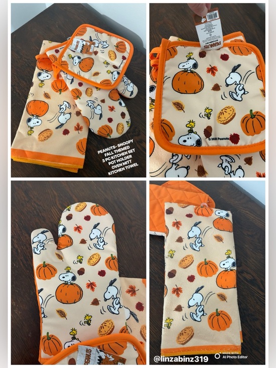 Peanuts Other - NWT- Peanuts- Snoopy- Fall Themed- 3pc- Oven Mitt, Pot Holder & Towel Set